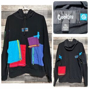 Cookies Hoodie Sweatshirt Size XL Black Pullover Multi Color Accents Zippers